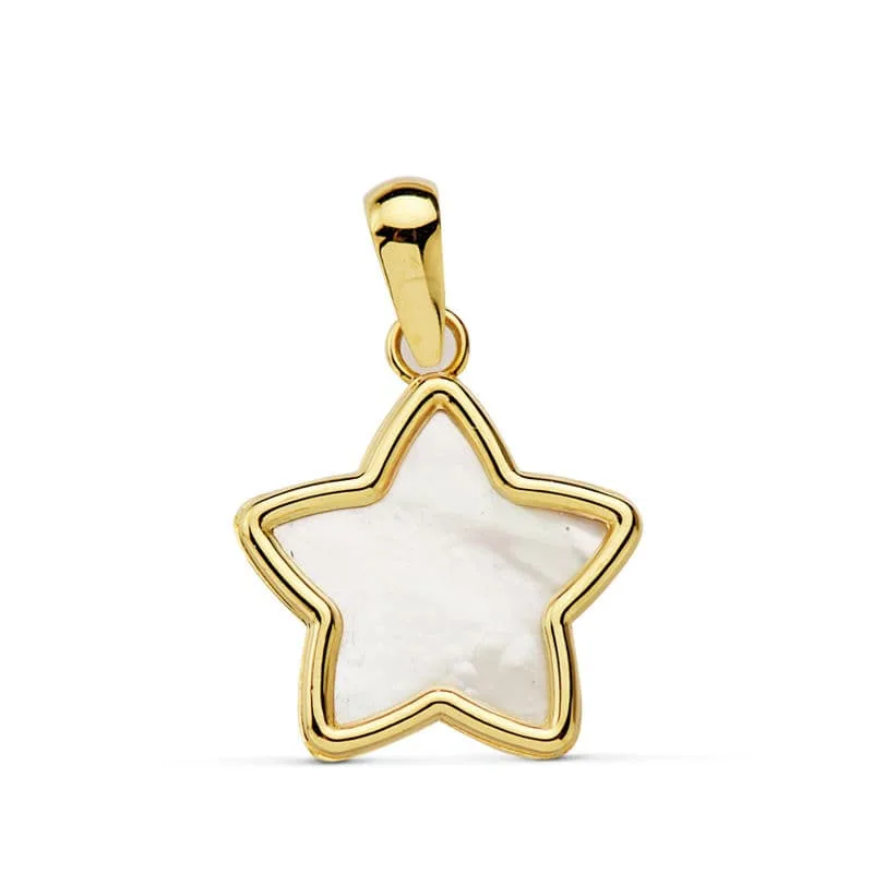 18K COLGANTE AMULETO ESTRELLA NACAR ORO AMARILLO 12X12 MM