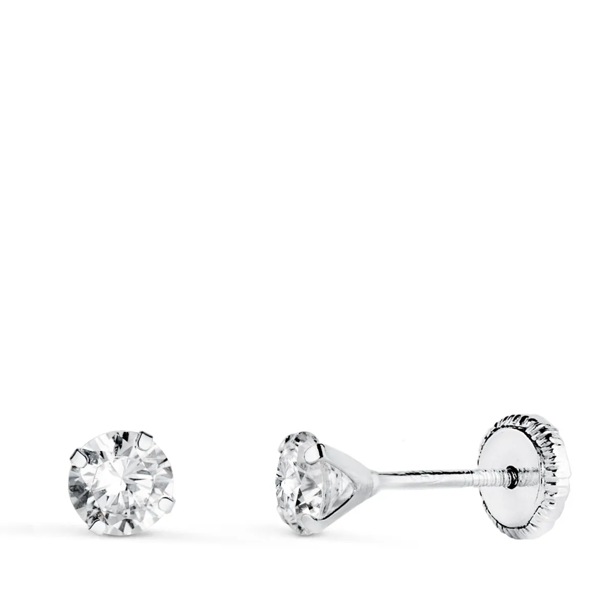 18K PENDIENTES ORO BLANCO 4 GARRAS CON CIRCONITA. ANCHO: 4 MM CIERRE TUERCA