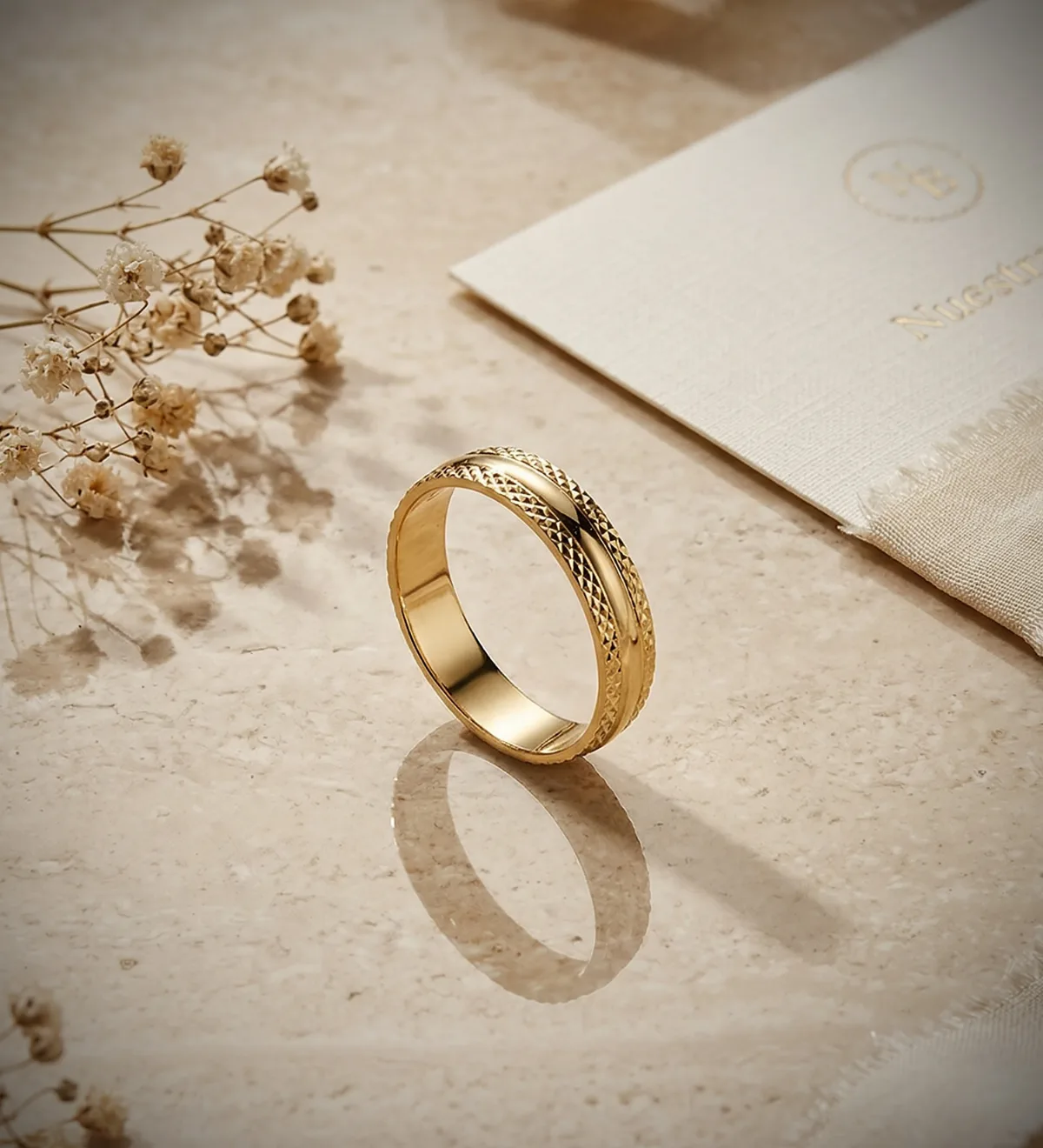 18K ALIANZA ORO AMARILLO BRILLO Y BORDES TALLADOS. ANCHO 4 MM — vista 2