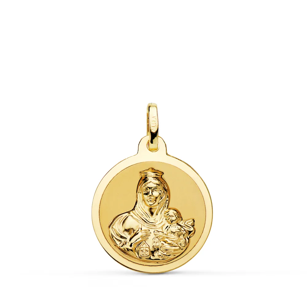 18K MEDALLA ORO AMARILLO VIRGEN DEL CARMEN BRILLO 18 MM