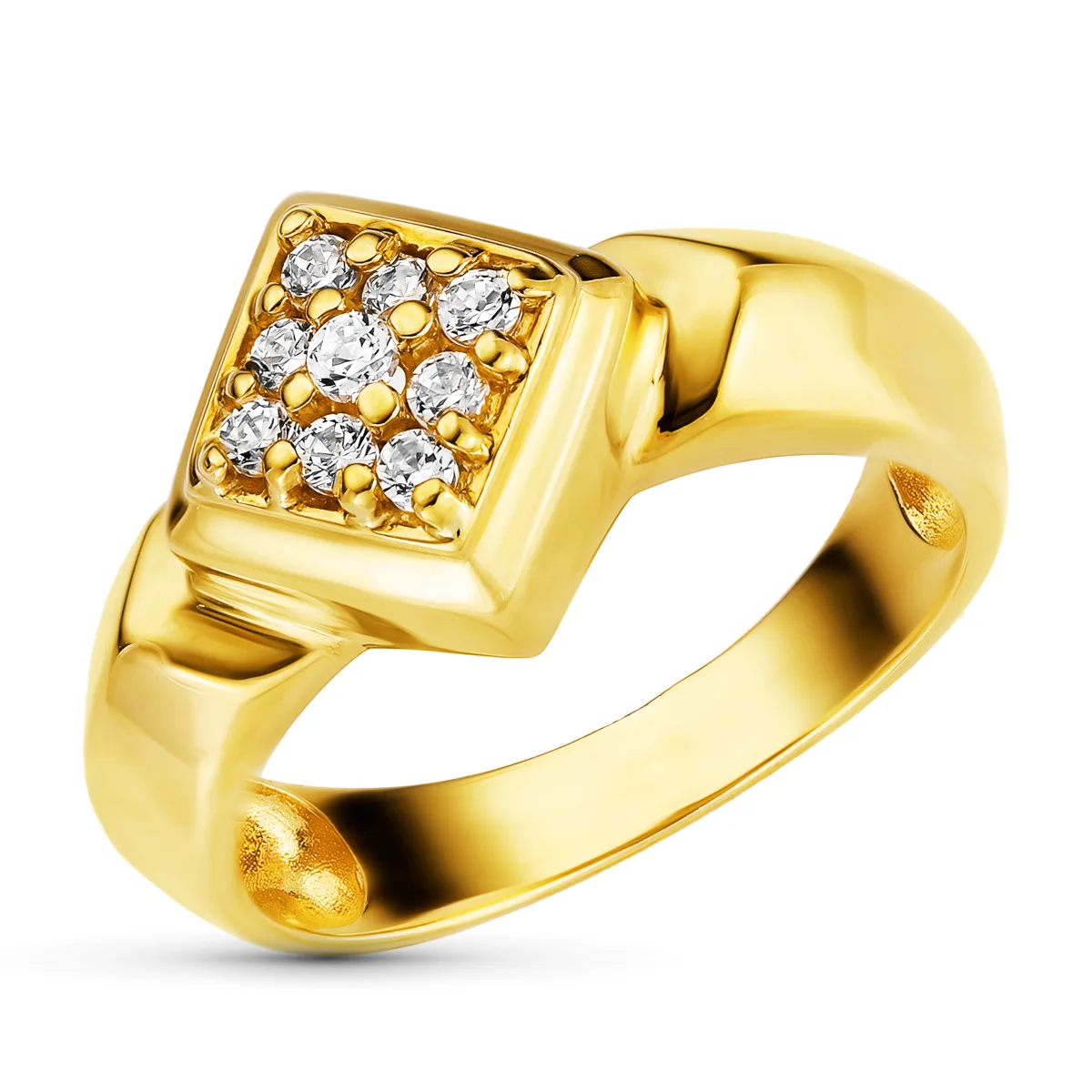 18K SORTIJA ORO AMARILLO MOTIVO ROMBO CON CIRCONITAS. ANCHO: 11 MM