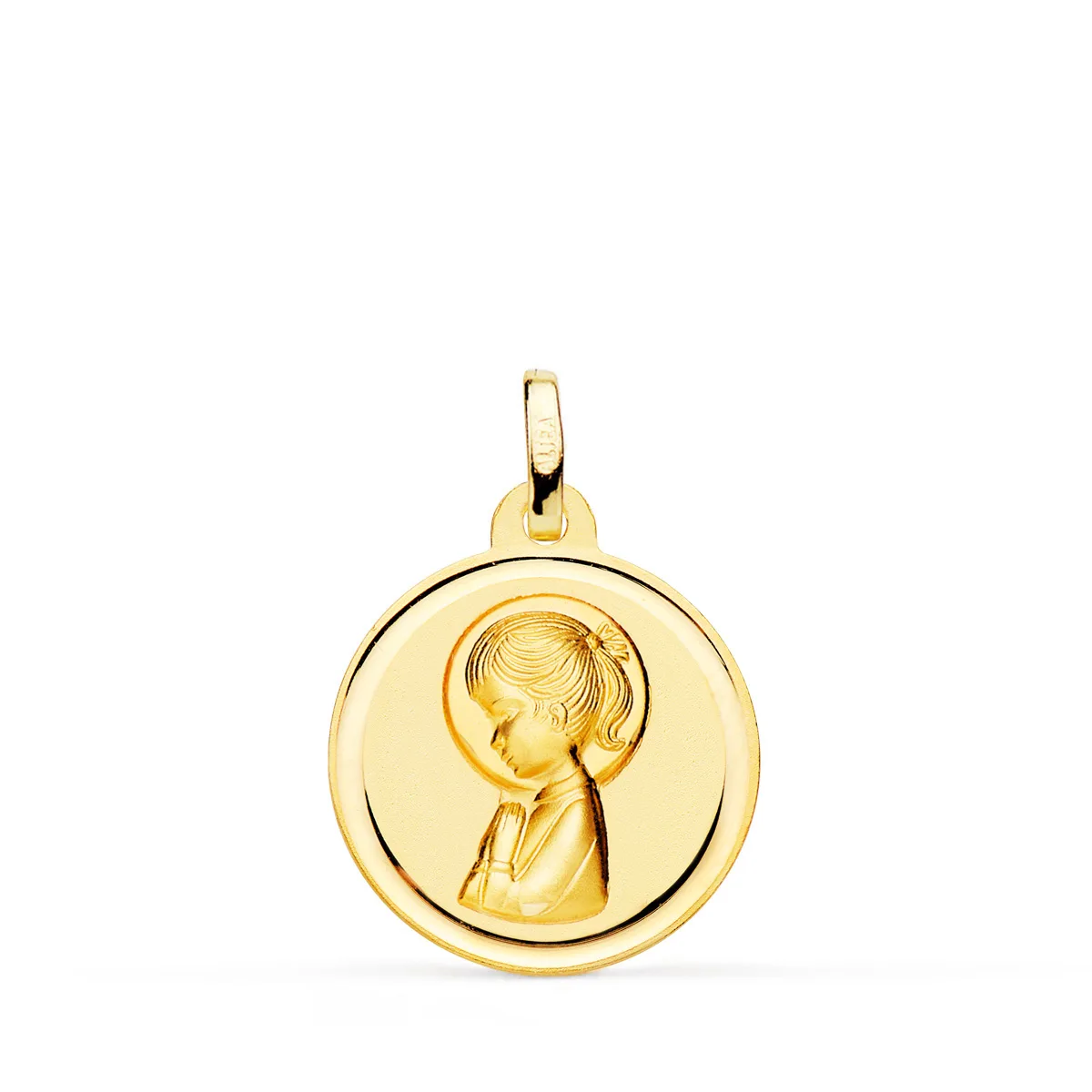 18K MEDALLA ORO AMARILLO VIRGEN NIÑA LISA 18 MM