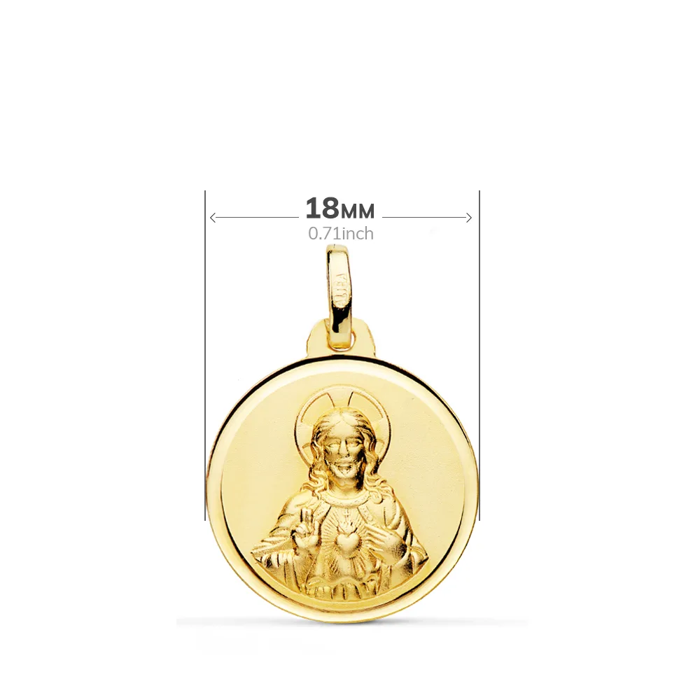 18K ESCAPULARIO ORO AMARILLO VIRGEN DEL CARMEN CORAZON DEL JESUS BISEL 18 MM — vista 2