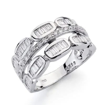 18K SORTIJA ORO BLANCO DIAMANTES TALLA BRILLANTE 0.120/0.450  QTS. ANCHO: 10MM