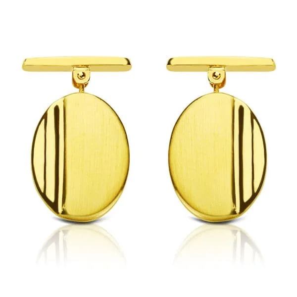 18K GEMELOS ORO AMARILLO OVAL MATE y BRILLO 18X13 MM CIERRE RIGIDO OSCILANTE