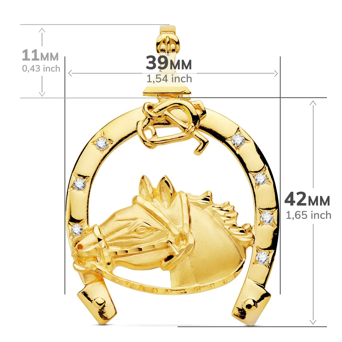 18K COLGANTE ORO AMARILLO HERRADURA CIRCONITA CON CABALLO 42X39 MM — vista 3