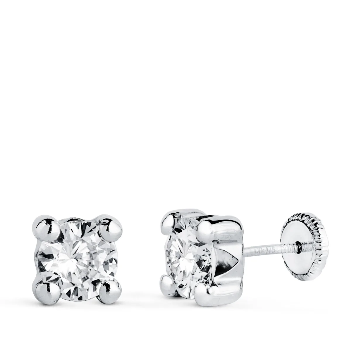 18K PENDIENTES ORO BLANCO CIRCONITA 6MM CON 4 GARRAS. ANCHO: 6,5 MM. CIERRE TUERCA