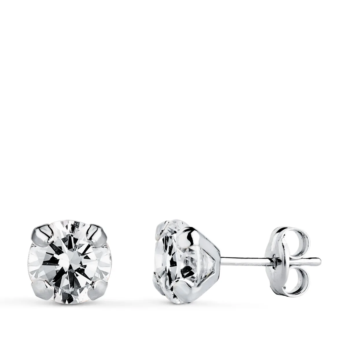 18K PENDIENTES ORO BLANCO CIRCONITA CON 4 GARRAS. MEDIDA: 6 X 6 MM. CIERRE PRESION