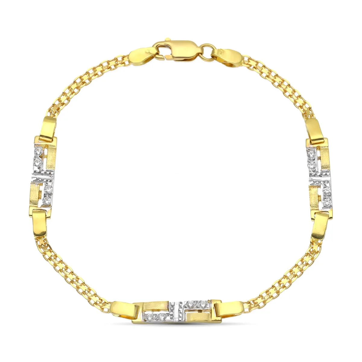 18K PULSERA ORO BICOLOR JUEGO DE COMUNION ESTERILLA Y CIRCONITAS