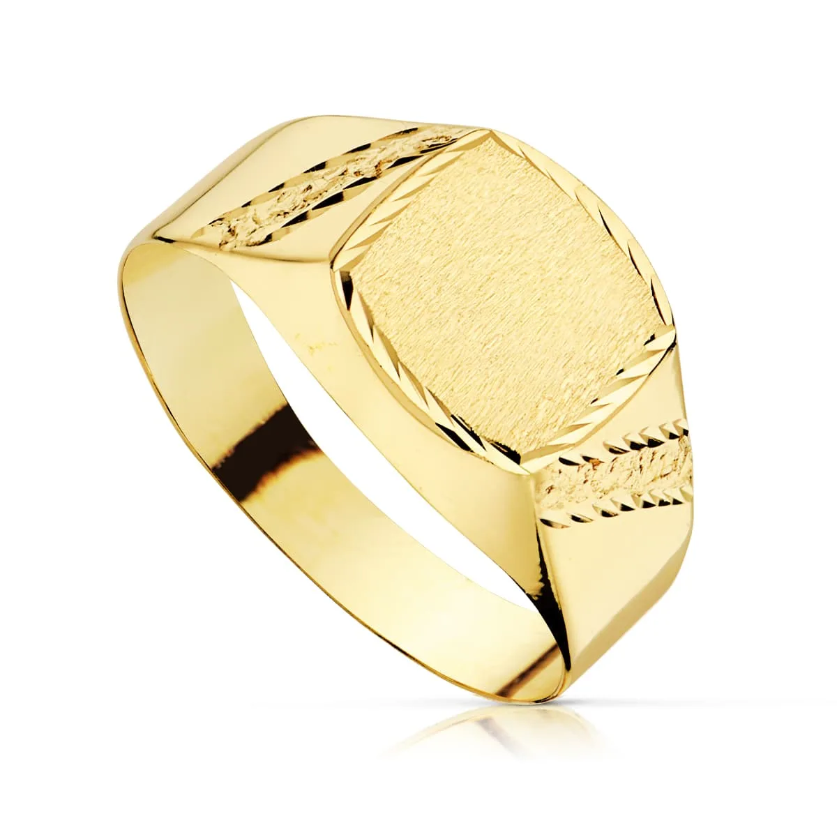 18K SELLO ORO AMARILLO HUECO CADETE TALLADO. ANCHO GRABADO: 7.5  X 7.5 MM