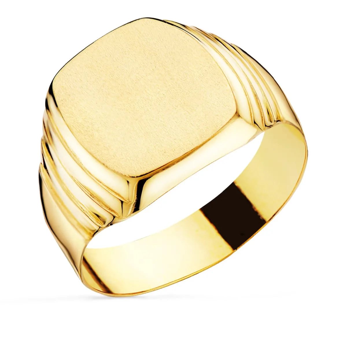 18K SELLO ORO AMARILLO HUECO  CABALLERO TONEL LATERAL GALLONES. ZONA GRABADO: 13X12 MM
