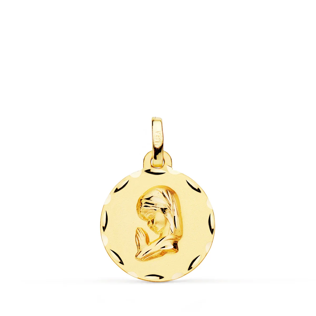 18K MEDALLA ORO AMARILLO VIRGEN NIÑA TALLADA 16 MM