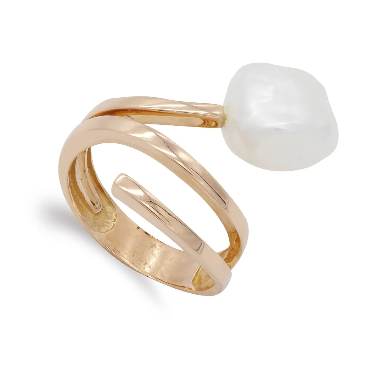 18K SORTIJA ORO ROSA CRUZADA CON PERLA BARROCA. 24X16 MM