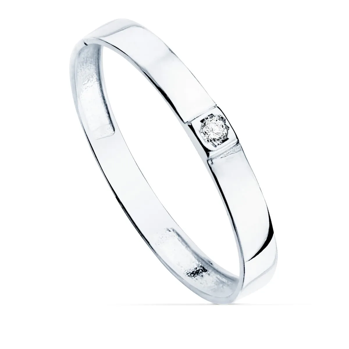 18K SORTIJA ORO BLANCO BRILLO 1 CIRCONITA ANCHO 2.2 MM