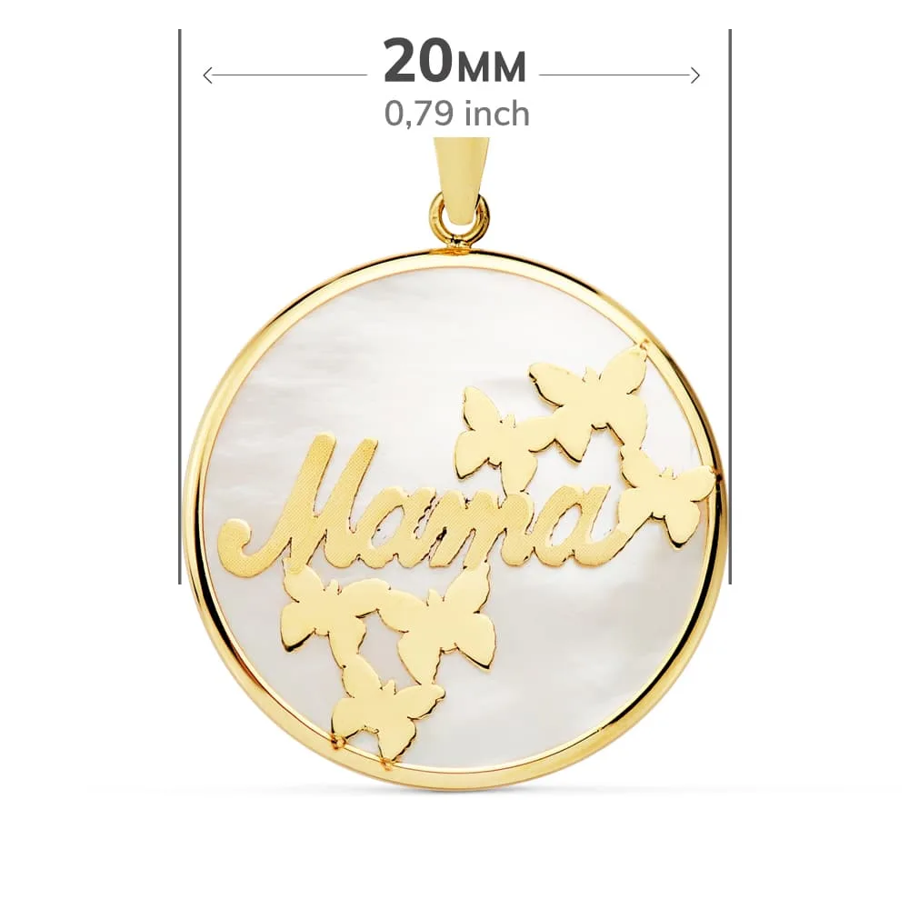 18K COLGANTE ORO AMARILLO MAMA NACAR MARIPOSAS 20 MM — vista 2