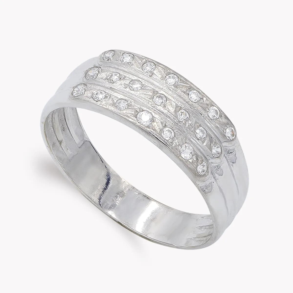 18K SORTIJA ORO BLANCO CON CIRCONITAS. ANCHO: 7 MM