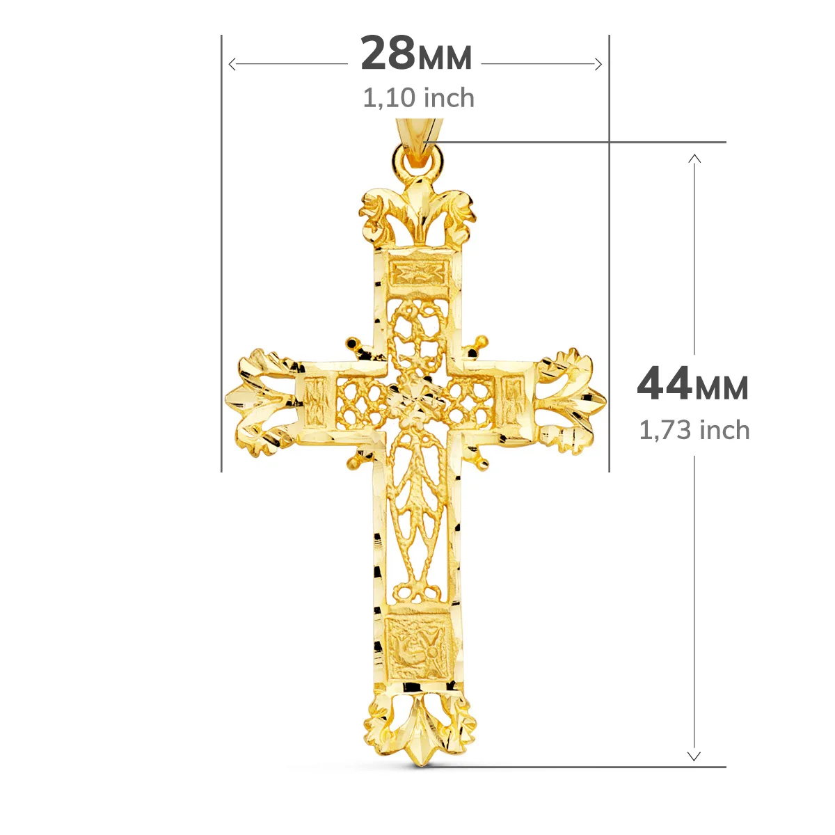 18K CRUZ ORO AMARILLO FILIGRANA BORDES TALLADOS. 44X28 MM — vista 2