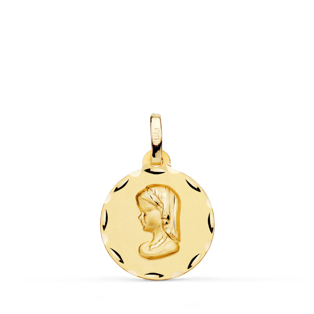 9K MEDALLA ORO AMARILLO VIRGEN NIÑA PERFIL TALLADA. MEDIDA: 16 MM