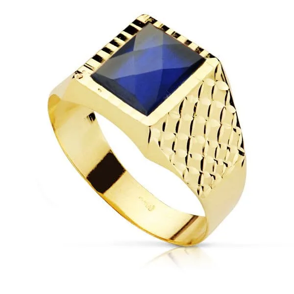 18K SELLO ORO AMARILLO CABALLERO PIEDRA ZAFIRO SPINEL 10X8 MM