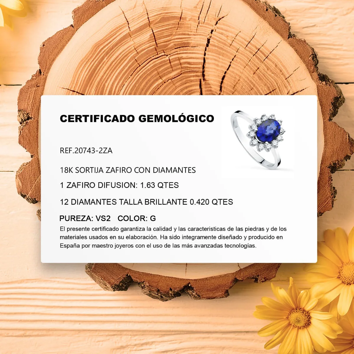 18K SORTIJA ORO BLANCO DIAMANTES DE LABORATORIO Y ZAFIRO DIFUSION 8X6 MM 1,63 QT 0,42 QT VS2-G. — vista 3