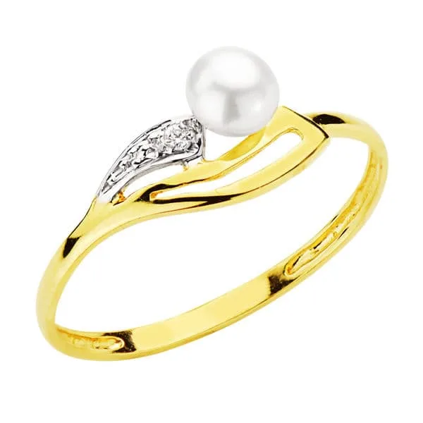 18K SORTIJA ORO AMARILLO CON CIRCONITAS Y PERLA DE 4MM. ANCHO: 7 MM