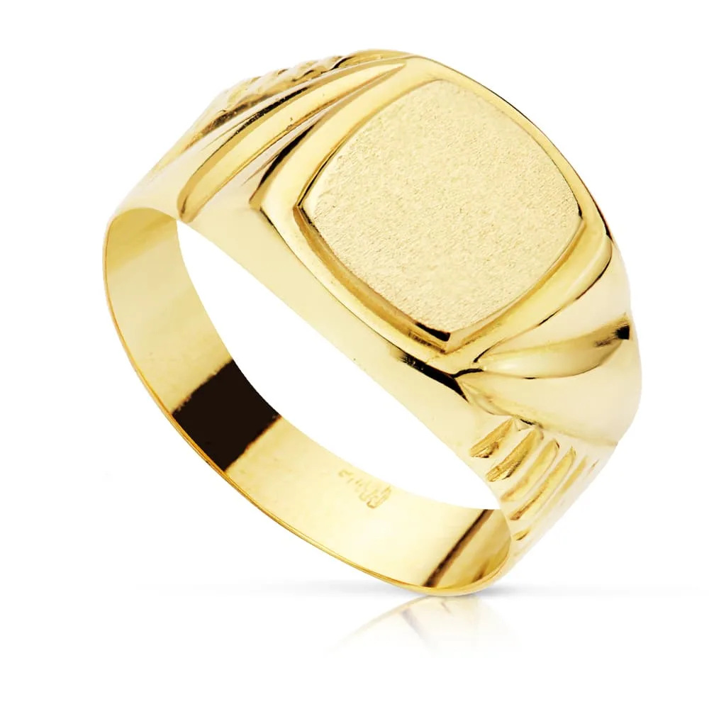 18K SELLO ORO AMARILLO CADETE HUECO TALLADO ZONA GRABADO 8 X 7 MM
