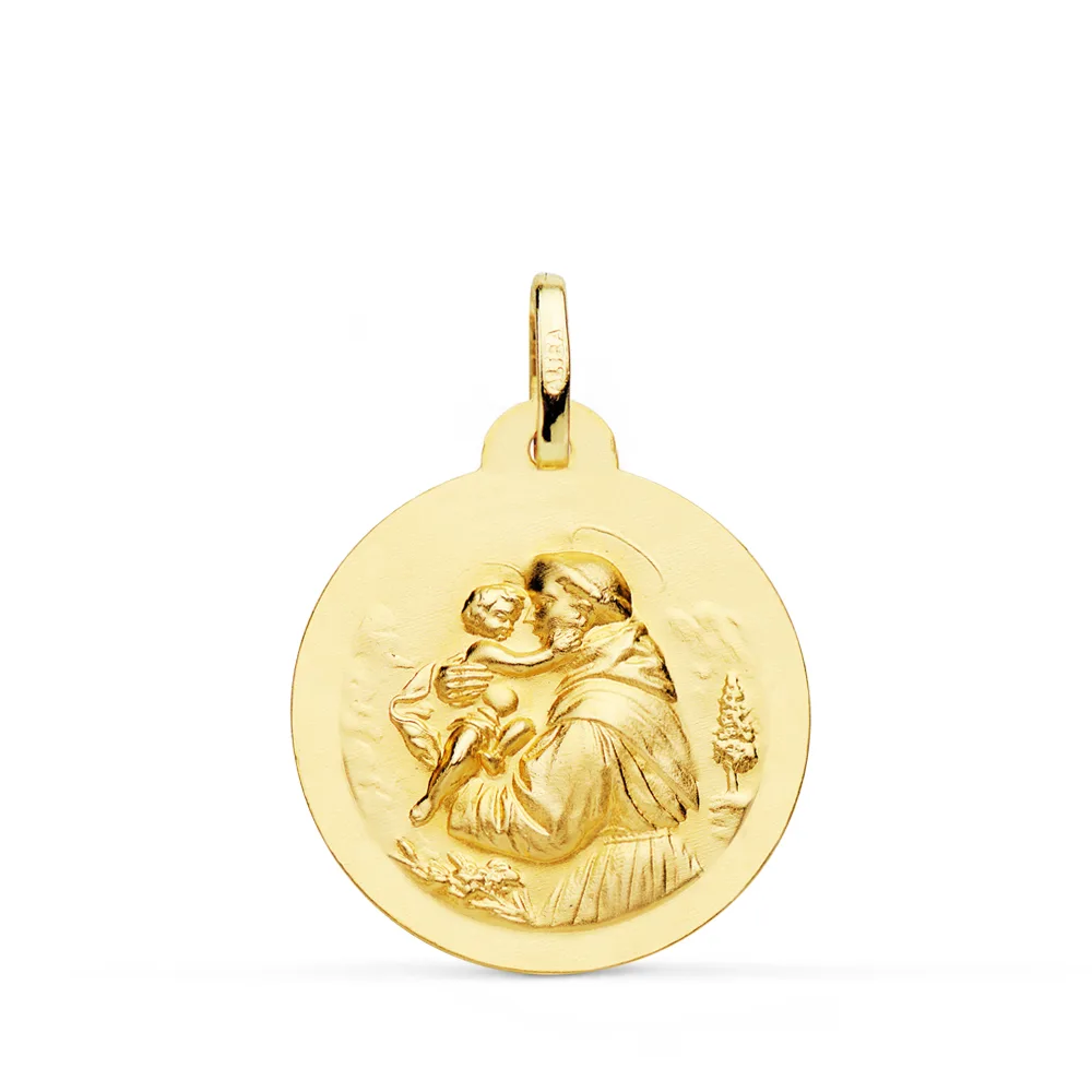 18K MEDALLA ORO AMARILLO SAN ANTONIO MATIZADA LISA 22 MM