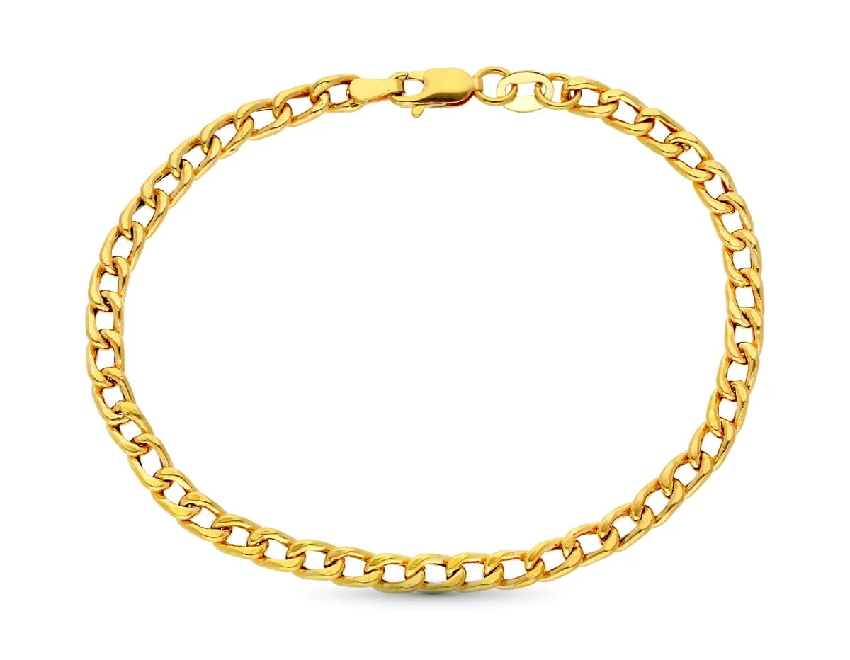 18K PULSERA ORO AMARILLO HUECA ESLABON BARBADO 18.5 CM 3 MM