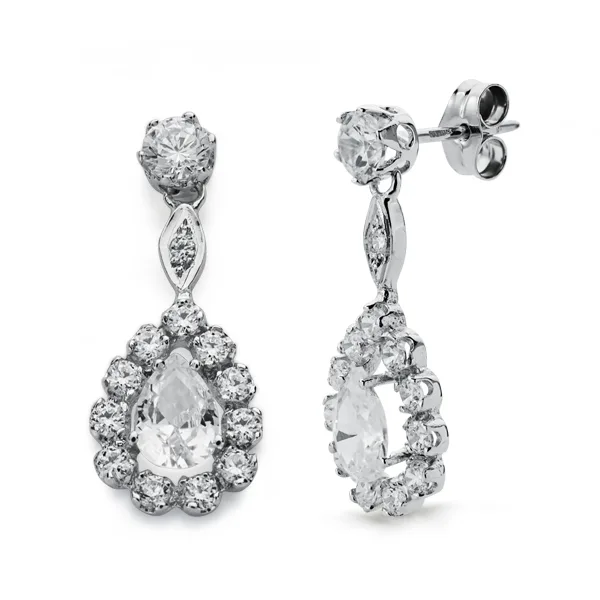 18K PENDIENTES LARGOS ORO BLANCO PRESION