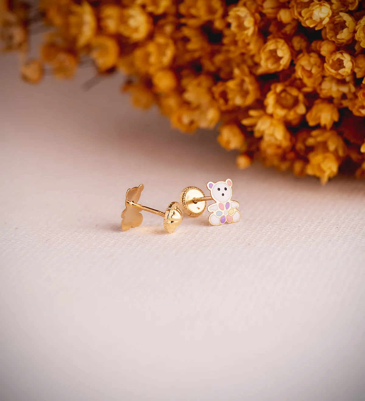 18K PENDIENTES ORO AMARILLO OSOS ESMALTADOS. MEDIDA: 7 X 6 MM. CIERRE TUERCA — vista 2