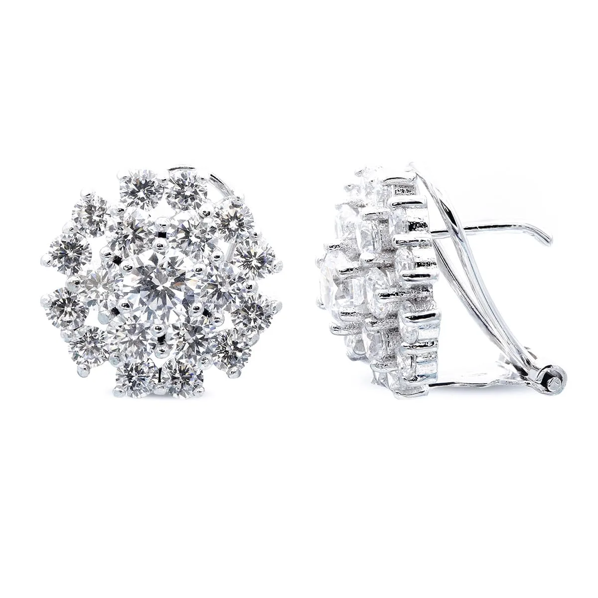 18K PENDIENTES CIRCONITAS 14 MM ORO BLANCO CIERRE OMEGA
