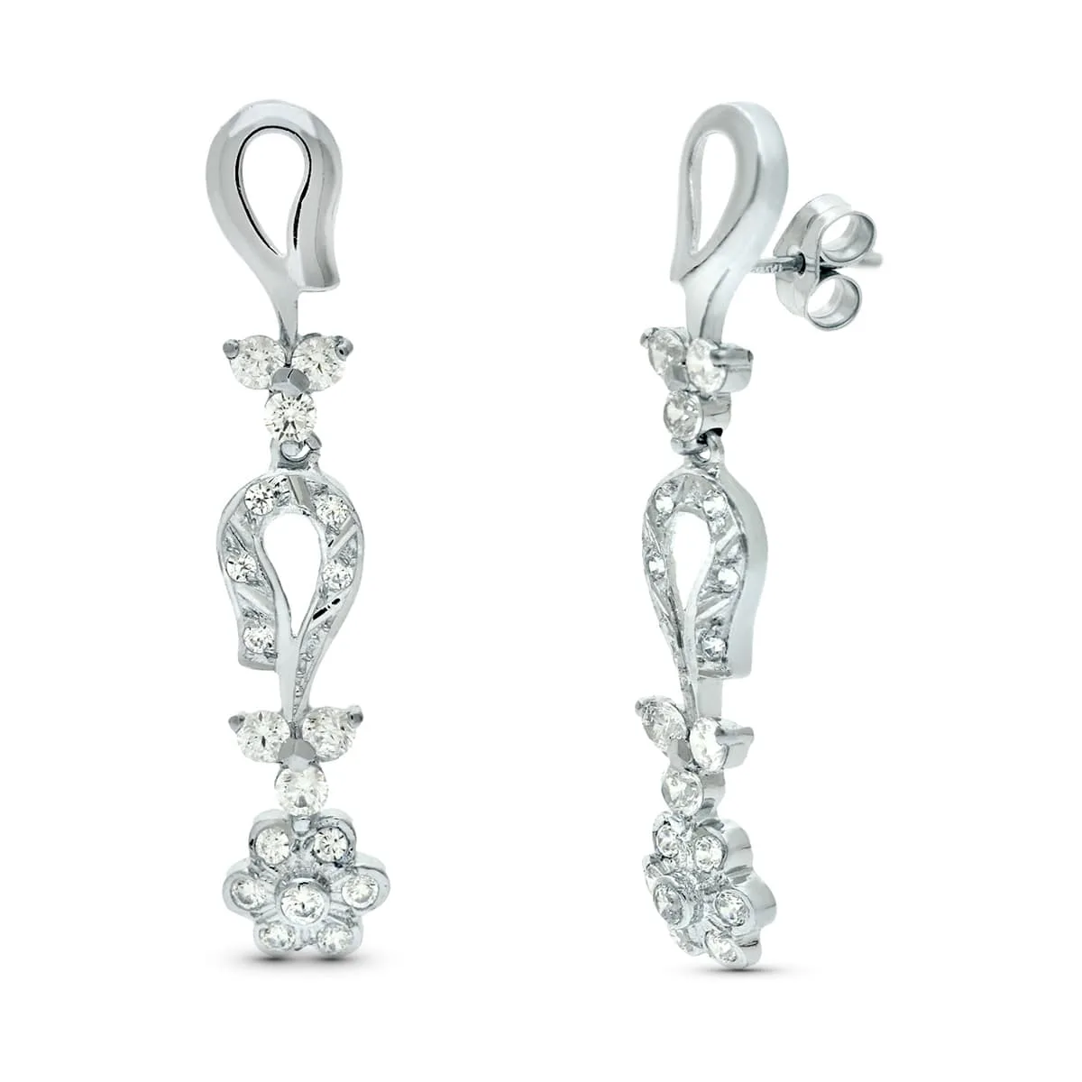 18K PENDIENTES ORO BLANCO JUEGO NOVIA ARTICULADO CIRCONITA 42X7 MM PRESION