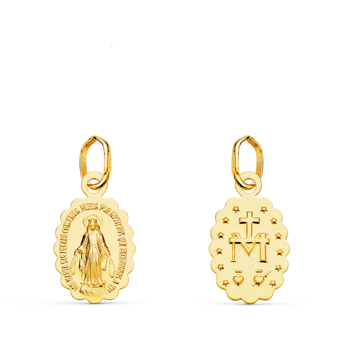 18K MEDALLA ORO AMARILLO VIRGEN DE LA MILAGROSA OVAL MATIZADA 12X9 MM