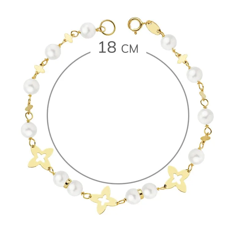 18K PULSERA ORO AMARILLO COMUNION PERLAS 5 MM 18CM — vista 2