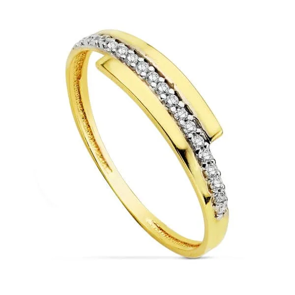 18K SORTIJA ORO BICOLOR CON CIRCONITAS. ANCHO: 4 MM