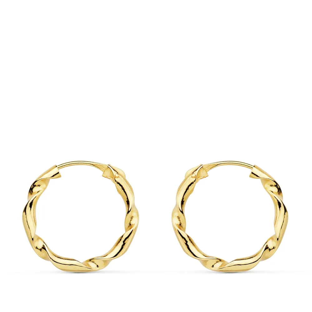 18K AROS ORO AMARILLO HUECOS RETORCIDOS. 16X2 MM