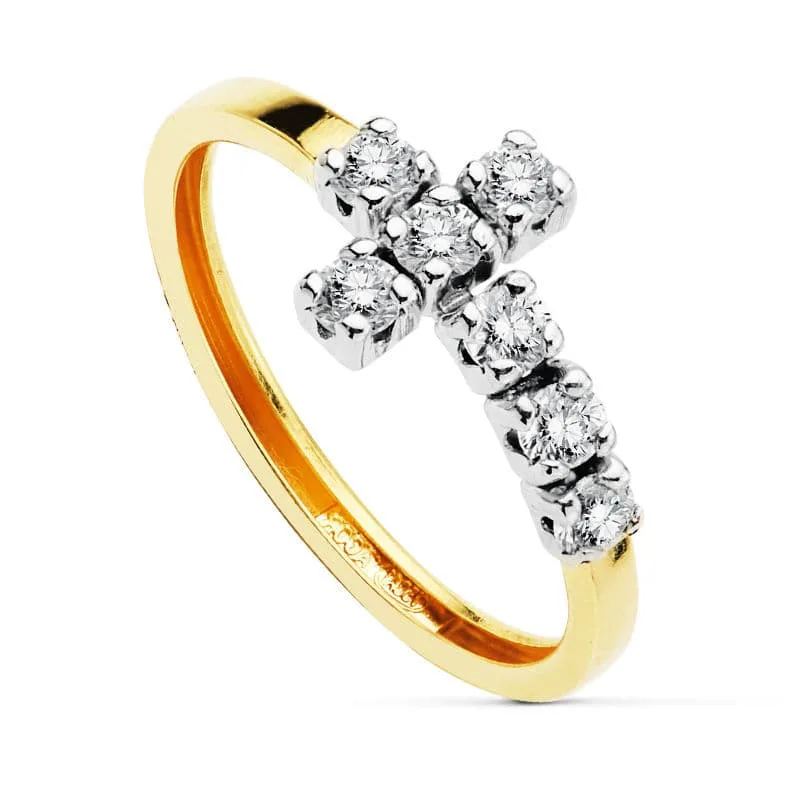 18K SORTIJA ORO BICOLOR CRUZ  CON 7 CIRCONITAS