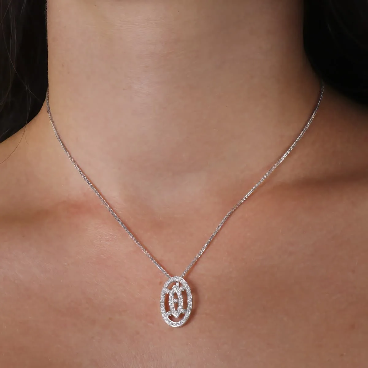 18K GARGANTILLA ORO BLANCO JUEGO DE NOVIA CIRCONITA 45CM CENTRO 22X14 MM — vista 2