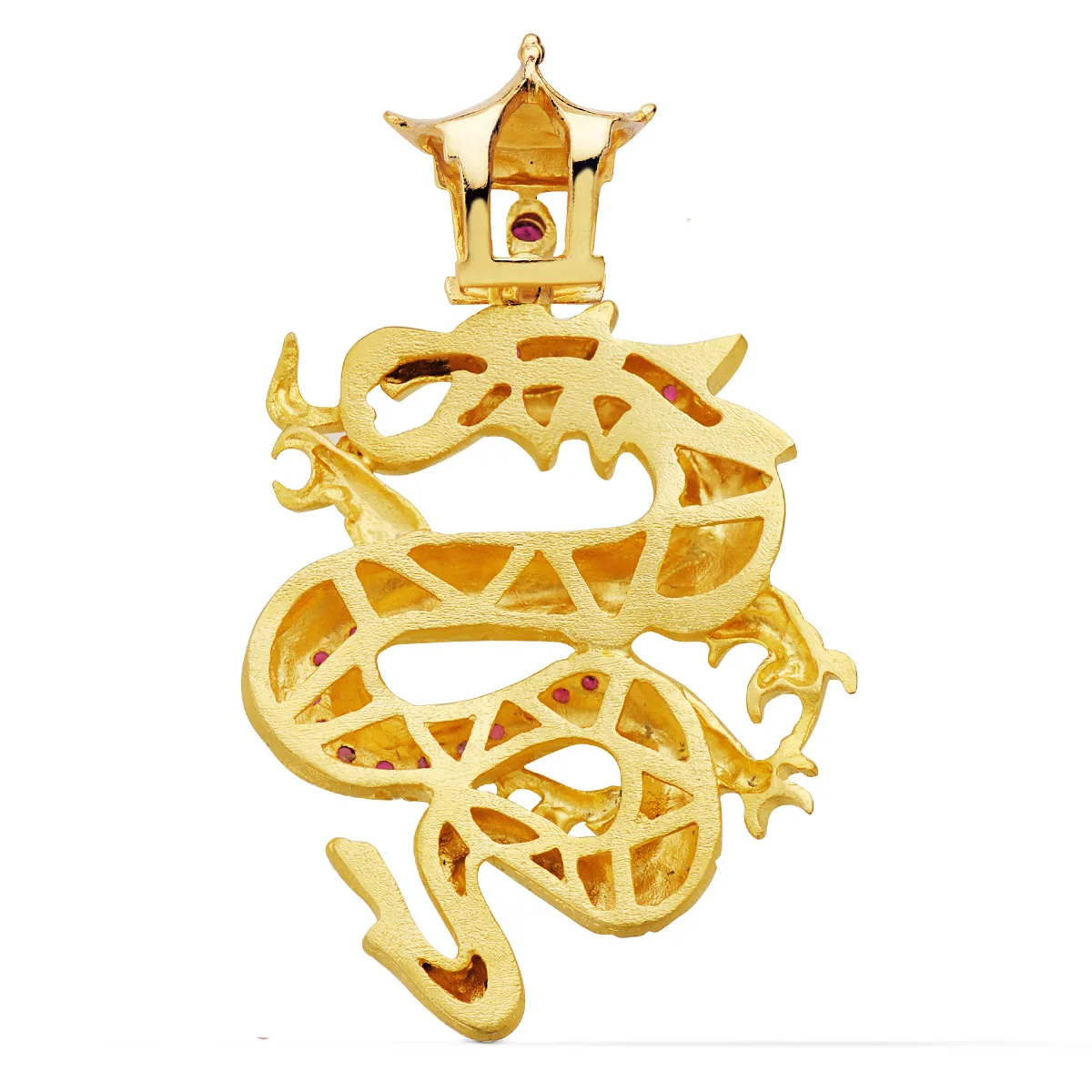 18K COLGANTE ORO AMARILLO DRAGON CON CIRCONITA ROJAS. 43X35 MM — vista 2