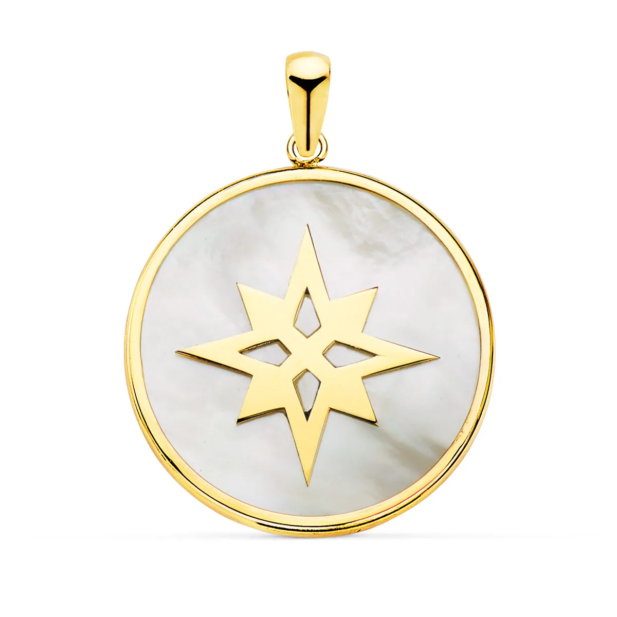 18K COLGANTE ORO AMARILLO Y NACAR SIMBOLO ESTRELLA POLAR 20 MM