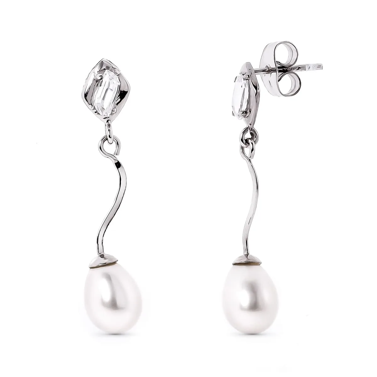 18K PENDIENTES ORO BLANCO Y PERLA Y CIRCONITA CIERRE PRESION
