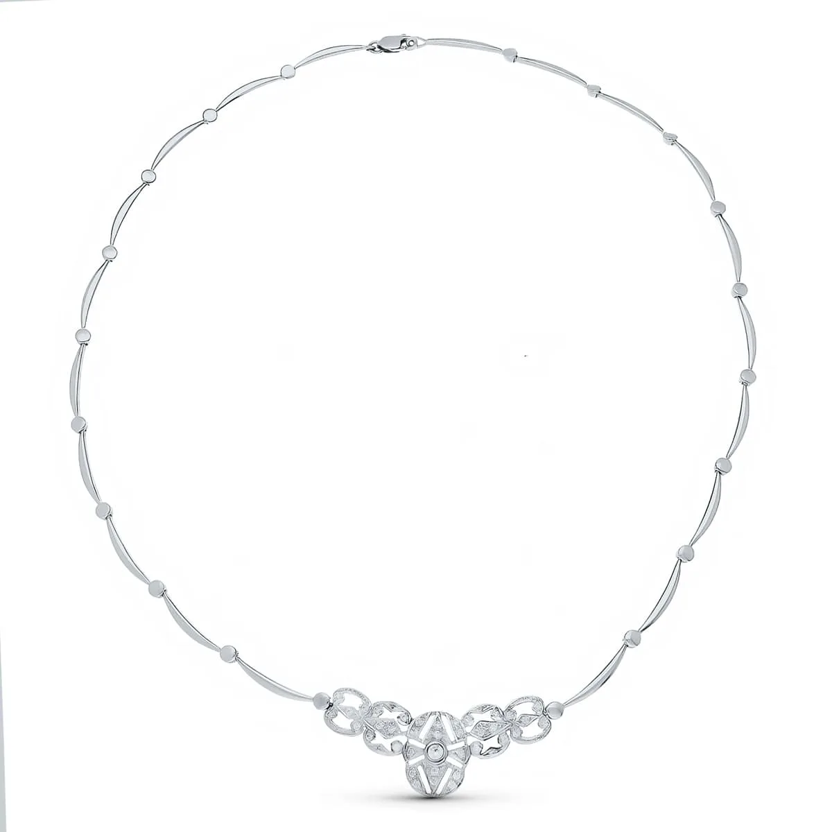 18K GARGANTILLA ORO BLANCO 42CM SEMIRIGIDA CENTRO CIRCONITA 40X18 MM CIERRE MOSQUETON