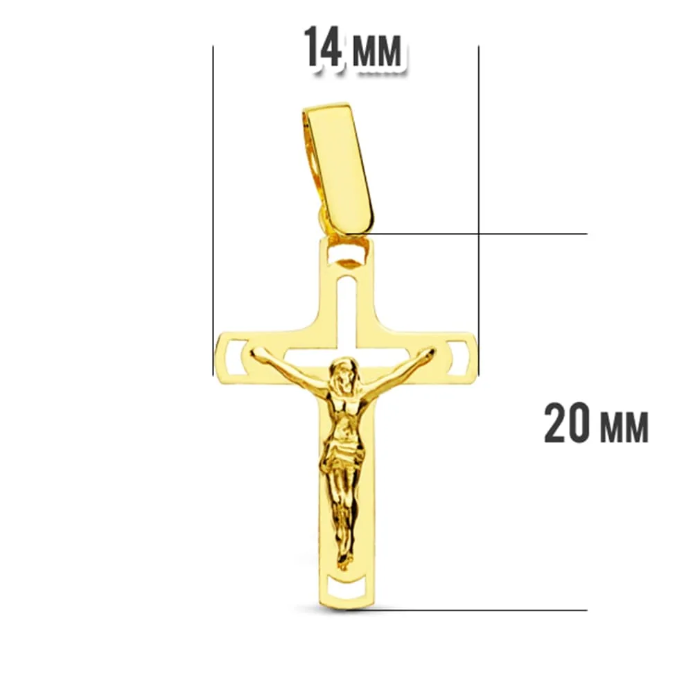 18K CRUZ ORO AMARILLO CON CRISTO CALADA LASER — vista 2