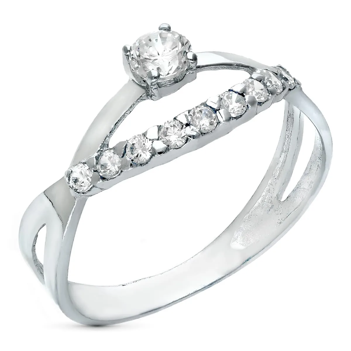 18K SORTIJA ORO BLANCO CRUZADA CON CIRCONITAS. ANCHO: 8 MM