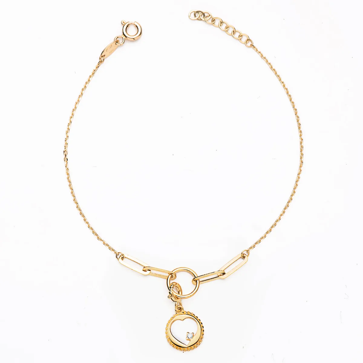 18K PULSERA ORO AMARILLO ESLABON Y CADENA FORZADA MOTIVO CORAZON. LARGO: 19CM