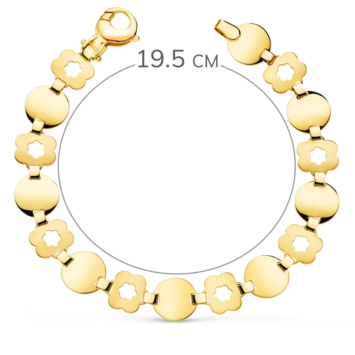 18K PULSERA ORO AMARILLO ESLABON REDONDO Y FLOR MATE ANCHO 10 MM LARGO 19.5CM — vista 2