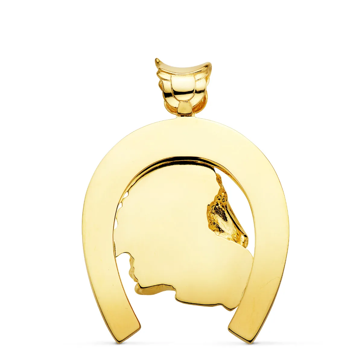 18K COLGANTE ORO AMARILLO HERRADURA CON CABALLOS 50X44 MM — vista 2