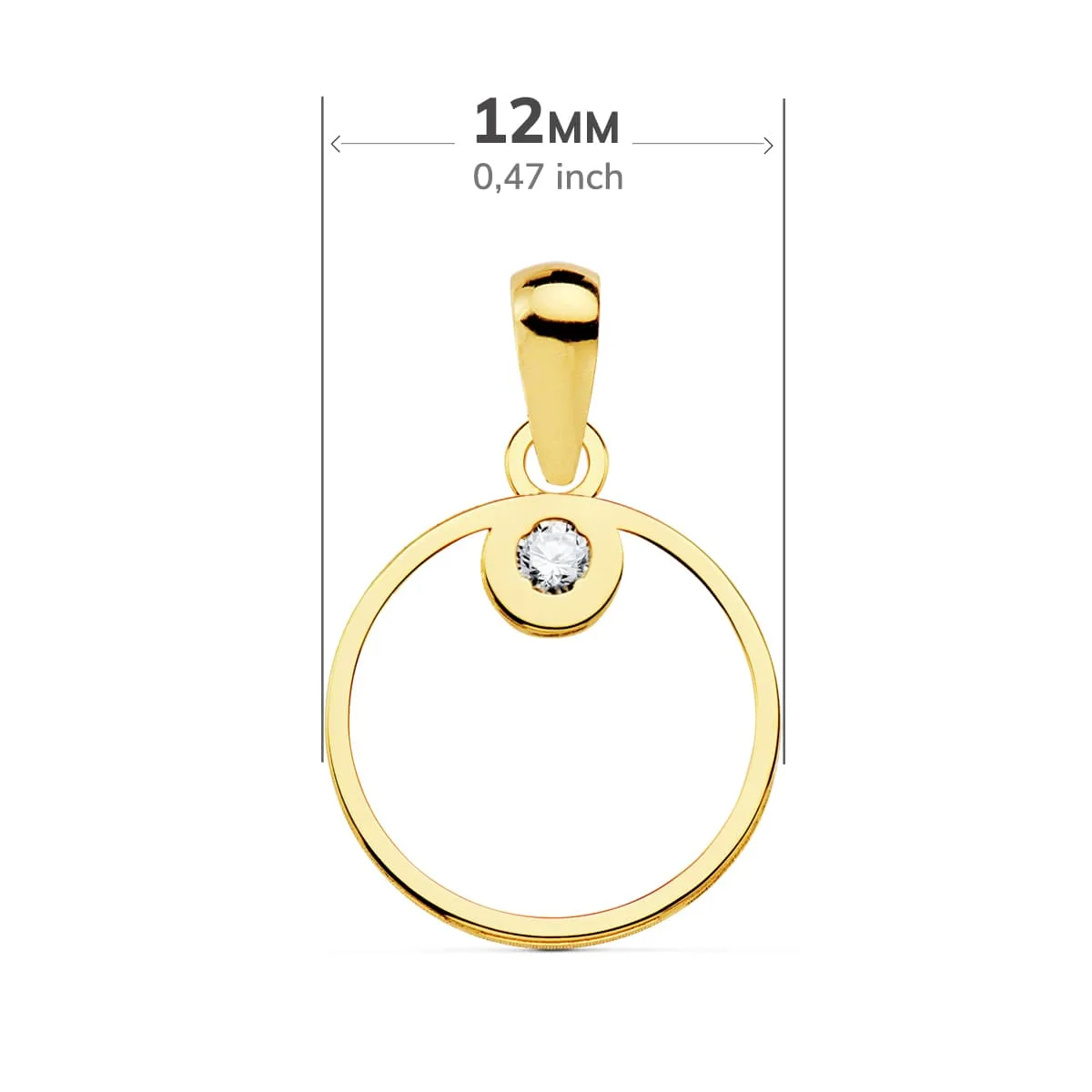 18K COLGANTE ORO AMARILLO AMULETO CIRCULO CIRCONITA 12 MM — vista 2