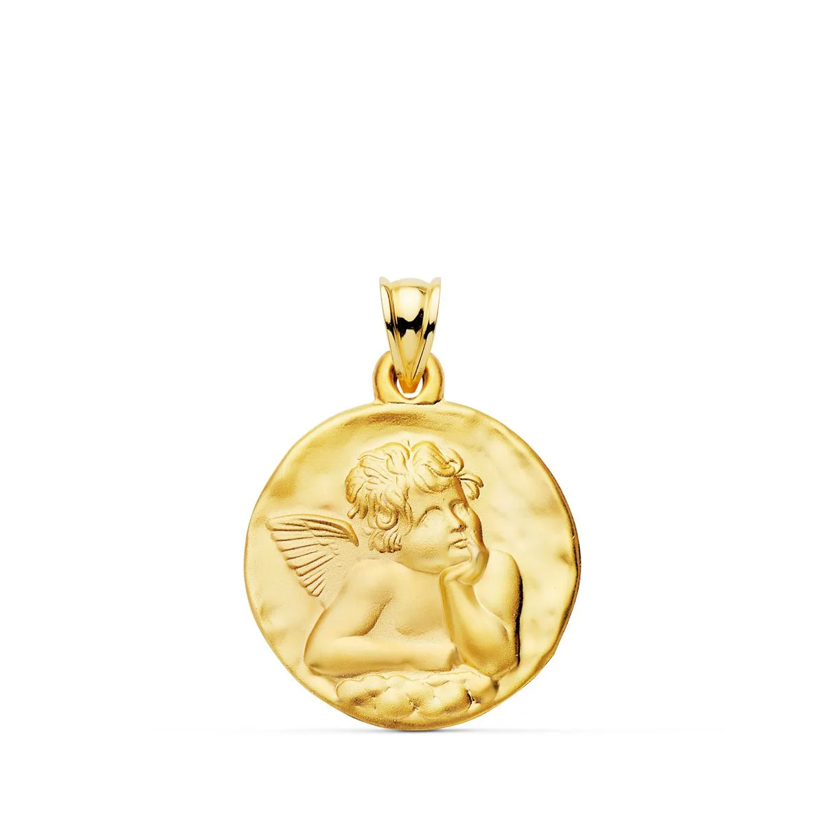 18K MEDALLA ORO AMARILLO REDONDA ANGELITO BURLON MATIZADO  24 MM
