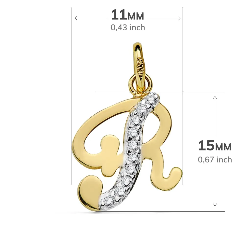 18K COLGANTE ORO BICOLOR LETRA R CIRCONITA 15X11 MM — vista 2